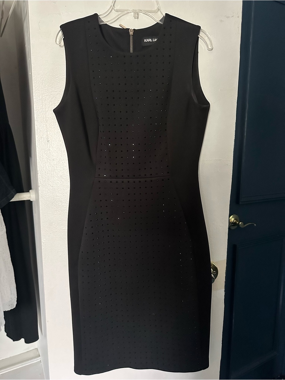 Karl Lagerfeld Black Studded Sleeveless Sheath Dress